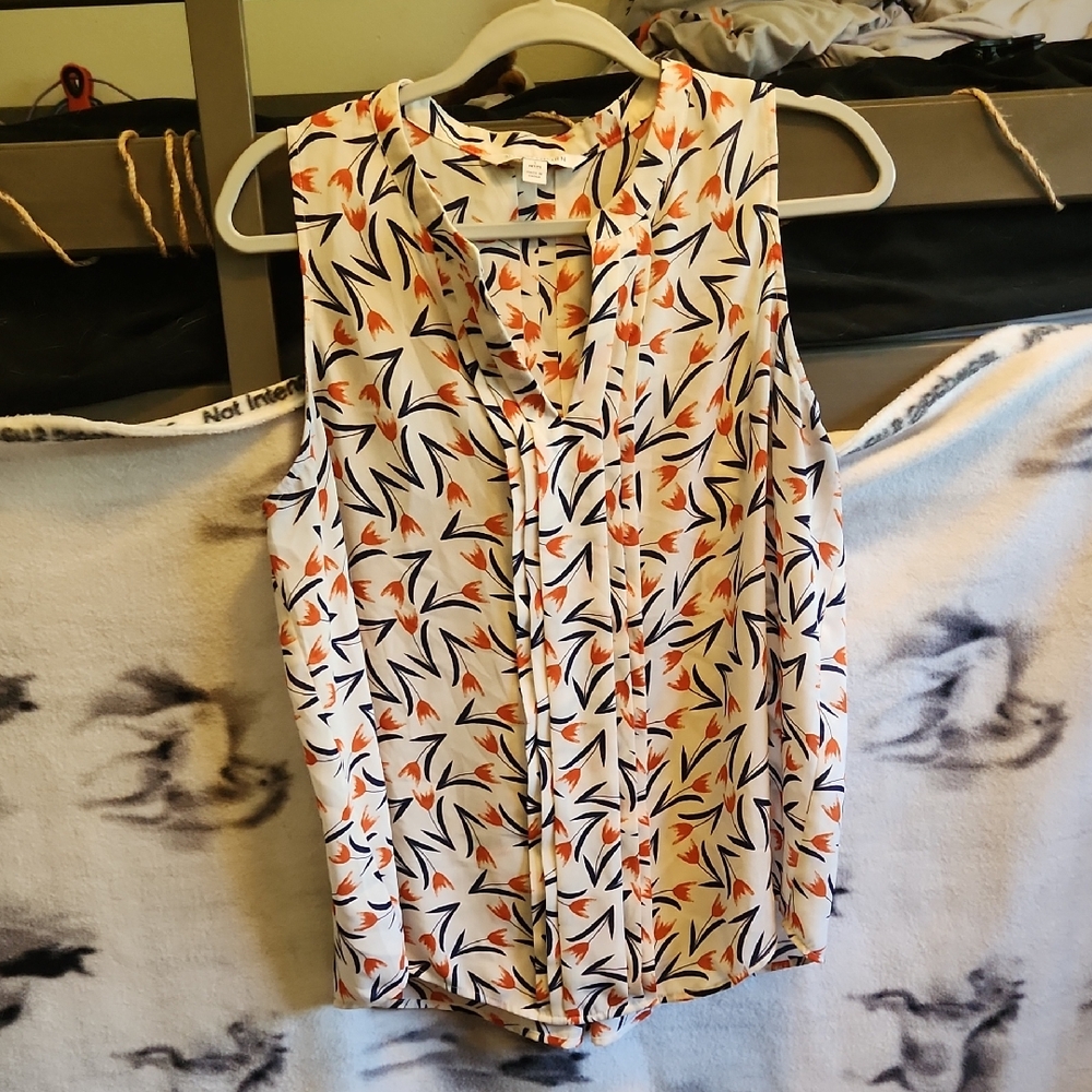 41 Hawthorn Orange and Black Sleeveless Blouse with Mandarin Collar